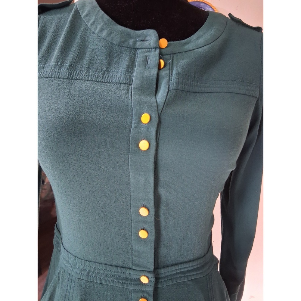 Boden Forest Green Button Down Midi Dress Gold Hardware Epaulettes Womens 2R - Picture 4 of 7
